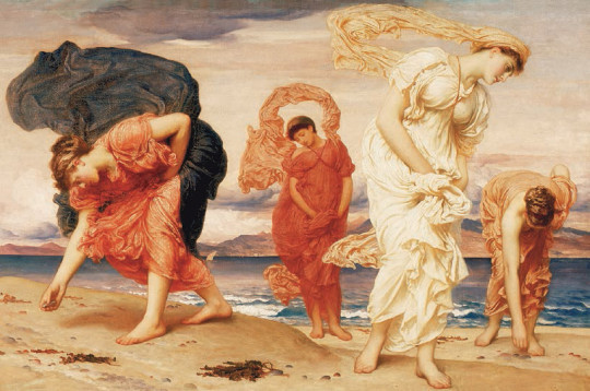 Frederic Leighton (1830-1896) Jeunes Filles grecques ramassant des galets sur la plage, 1871 Huile sur toile, 84 x 129,5 cm Collection Pérez Simón, Mexico
