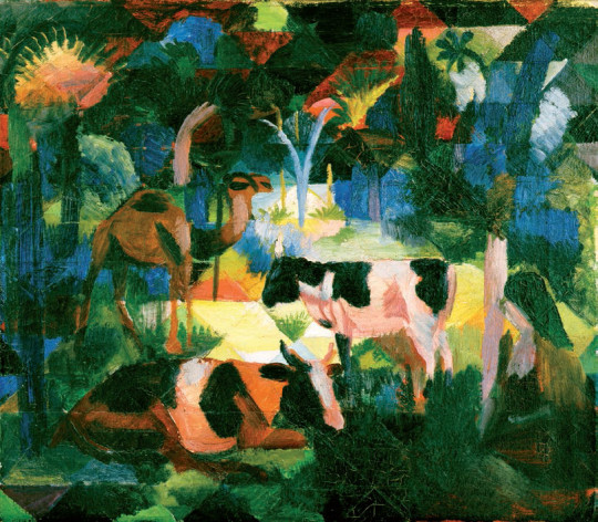 August Macke Landschaft mit Kühen und Kamel, 1914