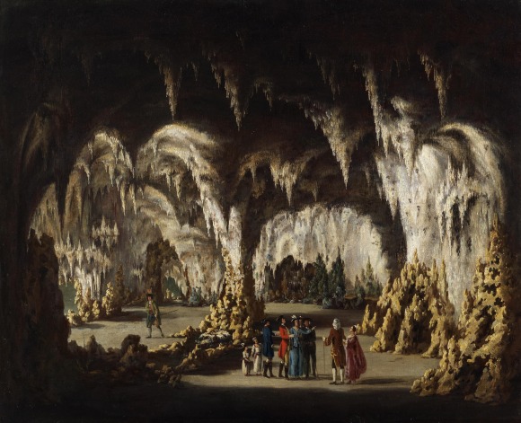 William Tomkins, The visit of Mr and Mrs Hamilton, Lieutenant General Edward Ligonier and Lady Mary Henley and Vicar William Gilpin to Painshill Grotto in 1772, 1772 (galerie Derek Johns)